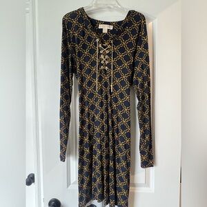 Michael Kors Navy Dress with 
Gold Chain Detail